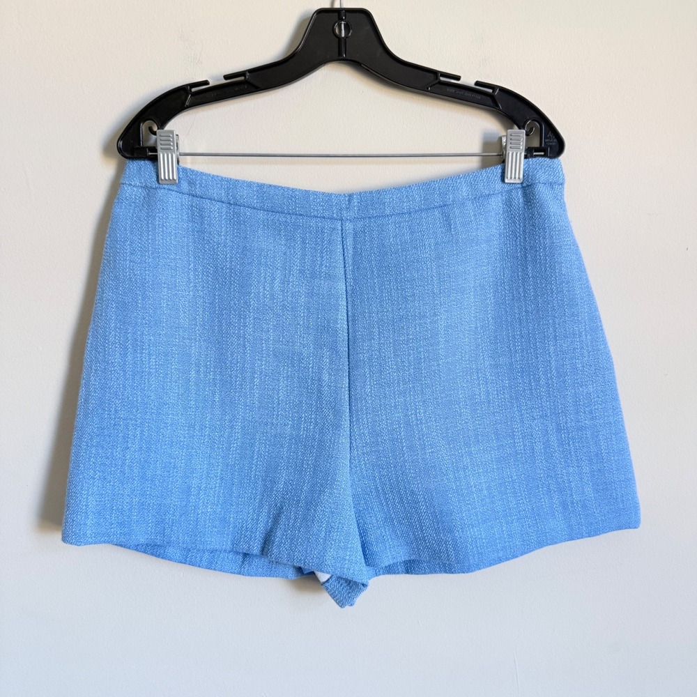 Hyacinth House Braxton Sky Blue Textured High Waist Shorts Size L Tweed Style